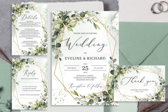 Download Greenery and Gold Frame Wedding Invite - Wedding invite Collection