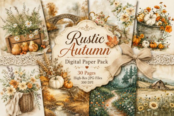 Download Rustic Farmhouse Autumn Digital Paper - Rustic Collection