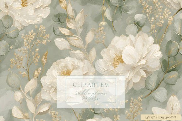 Download White Peony Sage Green Gold Pattern - Pattern Collection