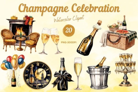 Download Watercolor Champagne Celebration Clipart - Celebration Collection