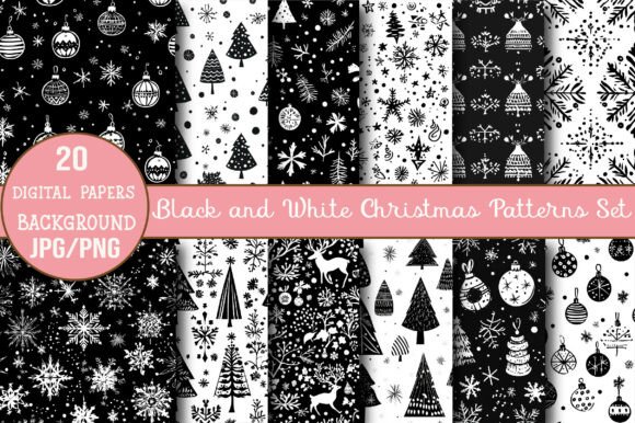 Download Black and White Christmas Patterns Set - Pattern Collection