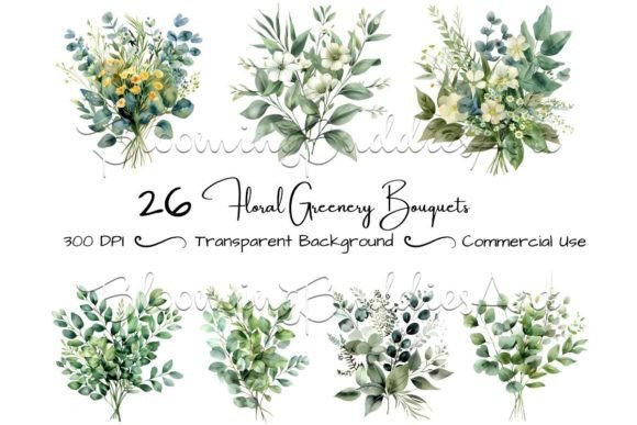 Download 26 Floral Bouquets Greenery Clipart Set - Bouquet Collection