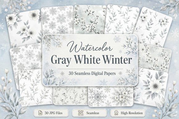 Download Watercolor Gray White Winter Patterns - Pattern Collection