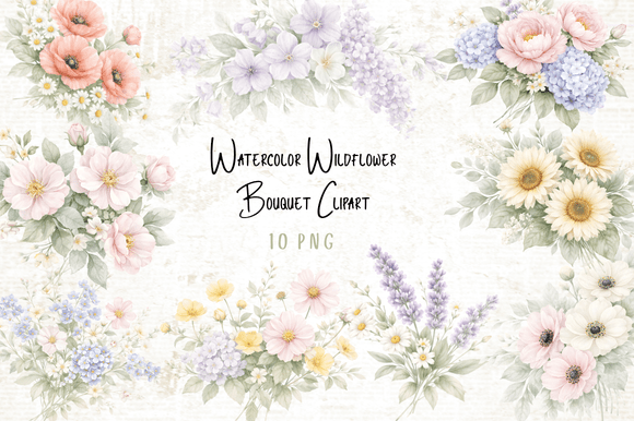 Download Watercolor Wildflower Bouquet Clipart - Bouquet Collection