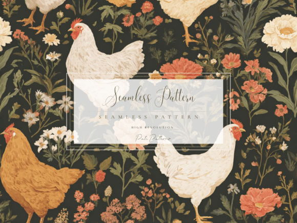 Download Vintage Chicken Floral Seamless Pattern PNG - Pattern Collection