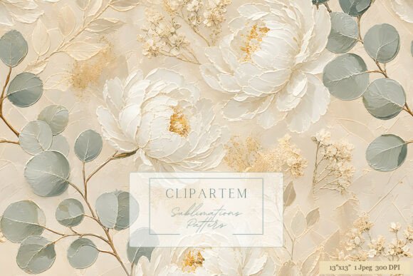 Download White Peony Eucalyptus Gold Pattern - Pattern Collection